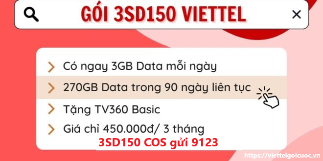 Gói cước 3SD150 Viettel có 270GB data tốc độ cao