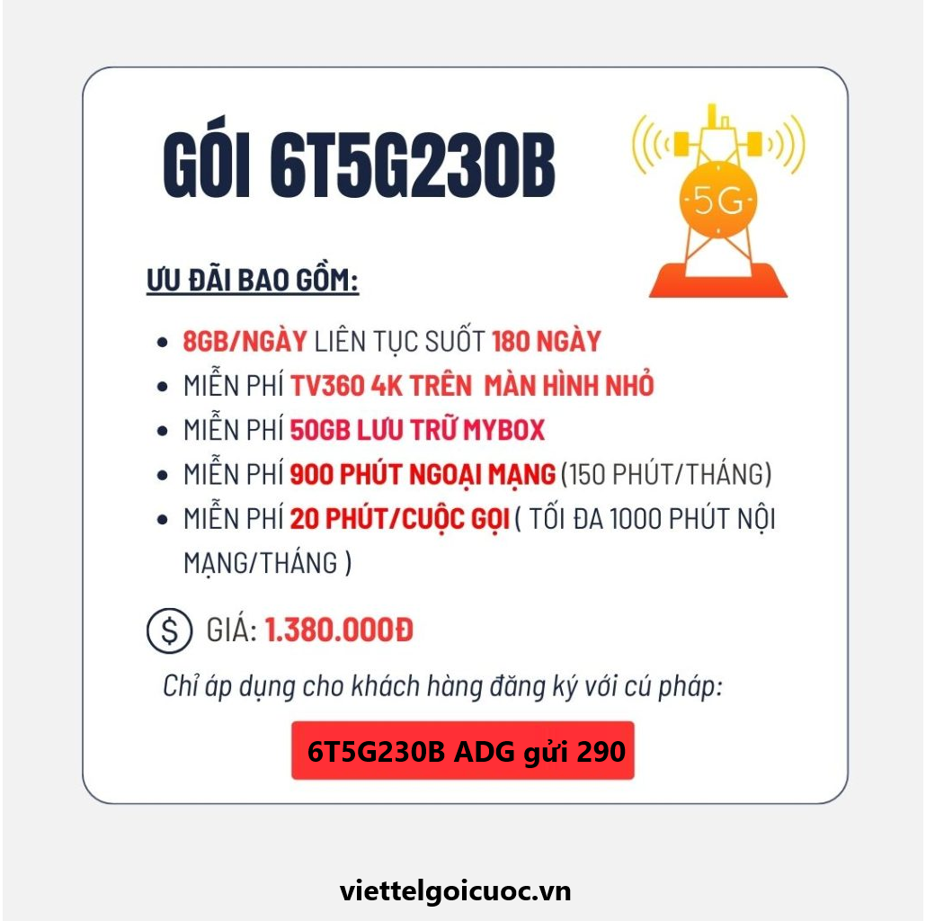 Gói cước 6T5G230B Viettel