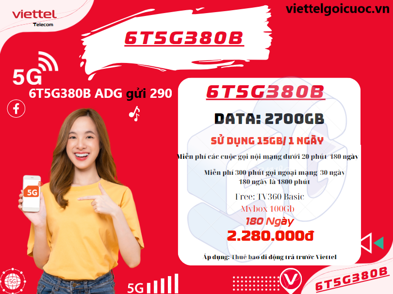 Gói cước 6T5G380B Viettel