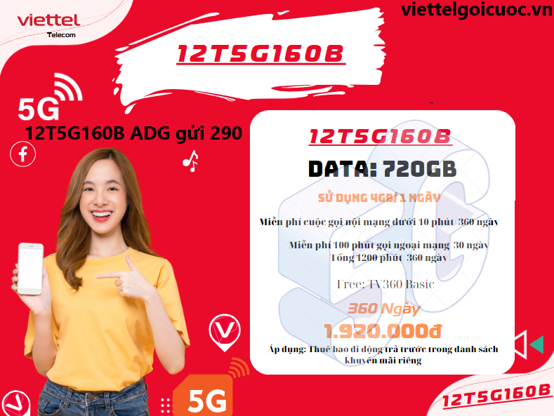 Gói cước 12T5G160B Viettel