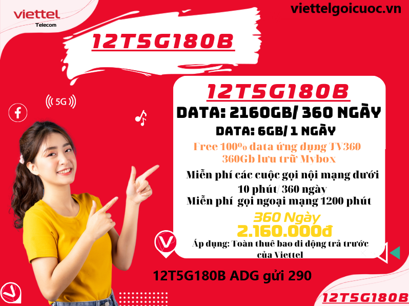 Gói cước 12T5G180B Viettel