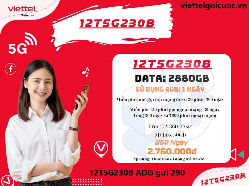 Gói cước 12T5G230B Viettel